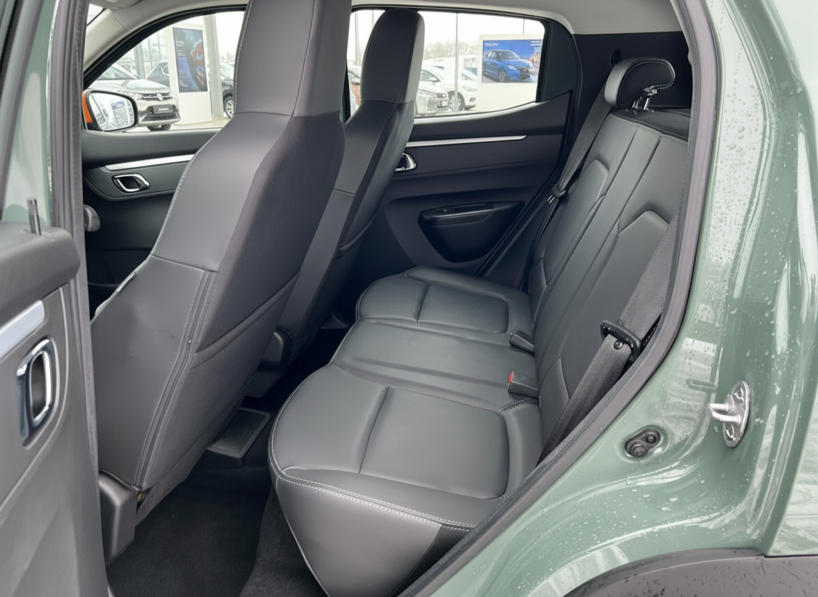 Innenraum Rücksitzbank schwarzes Leder SUV grüne Außenfarbe