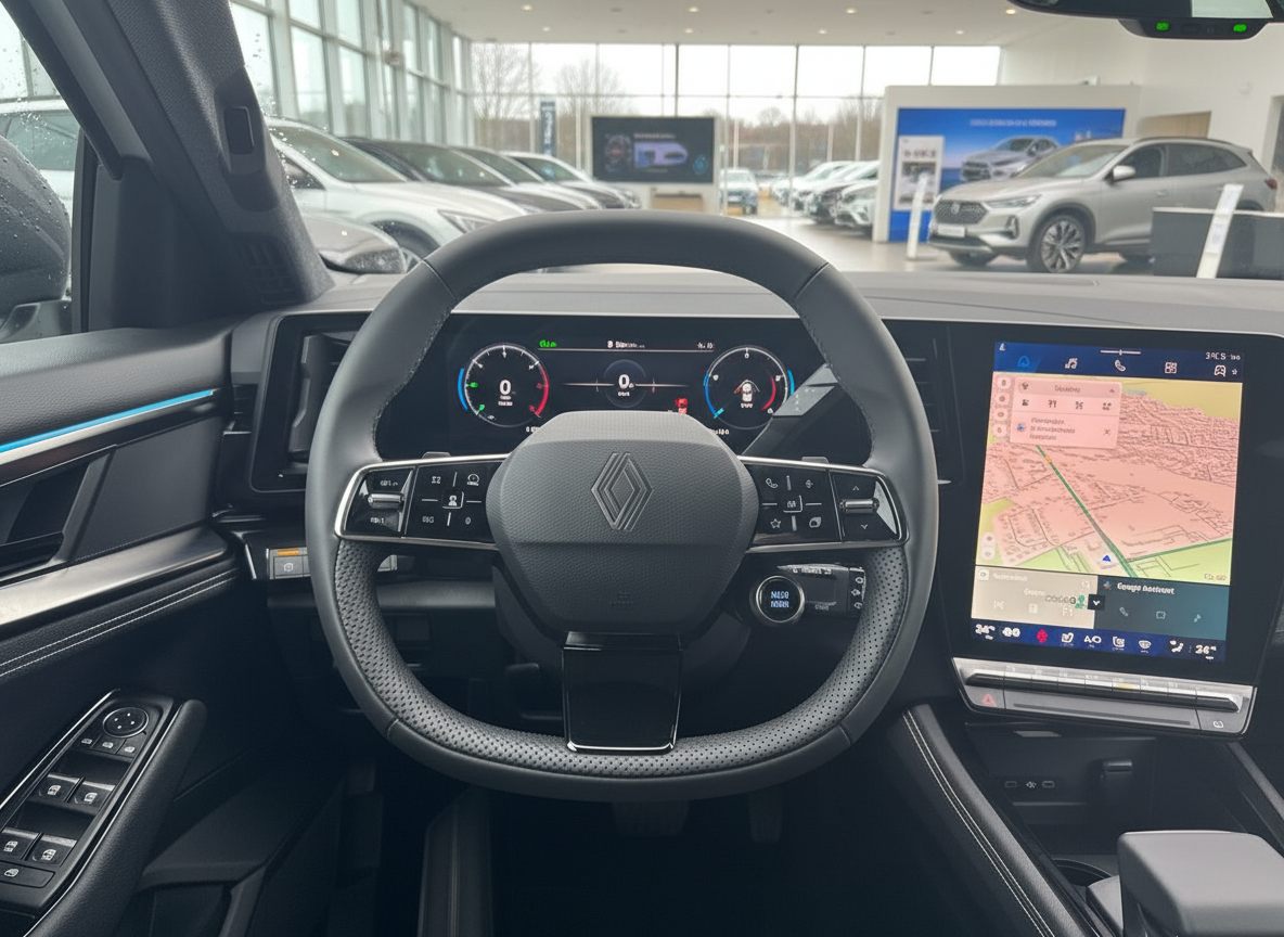 Renault Innenraum mit digitalem Cockpit und Navigationssystem im Autohaus