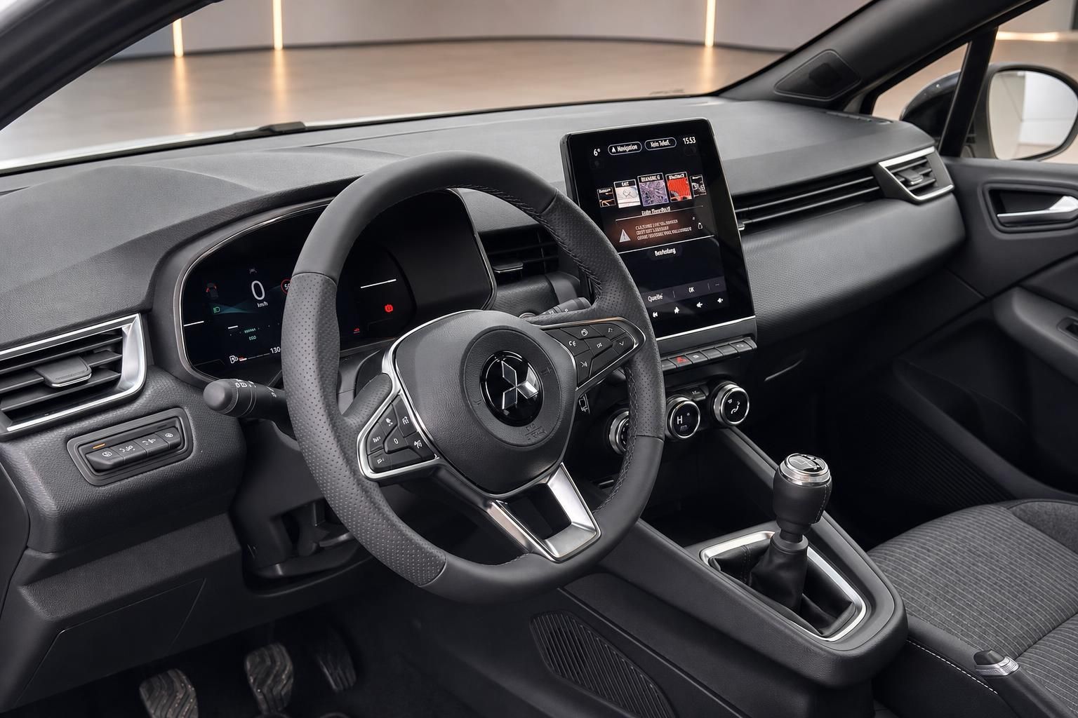 Cockpit Ansicht mit Lenkrad Digitaltacho und Infotainment Display