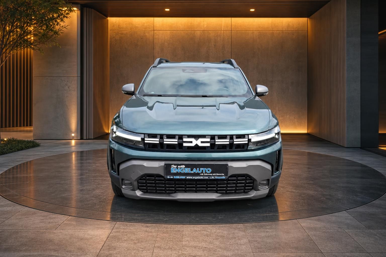 Dacia Duster in Grün, Frontansicht mit LED-Scheinwerfern