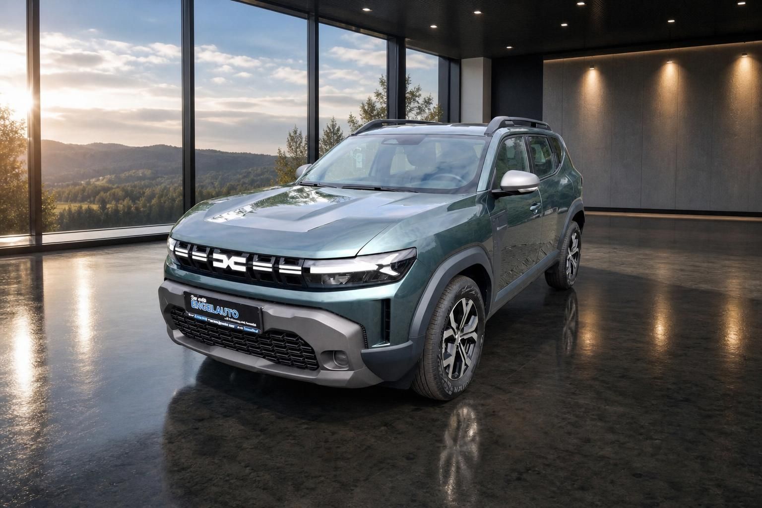 Dacia Duster in Grün, Frontansicht mit Panoramafenster
