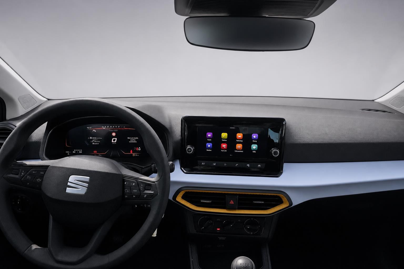 Seat Cockpit mit Lenkrad und Infotainment-Touchscreen im Detail