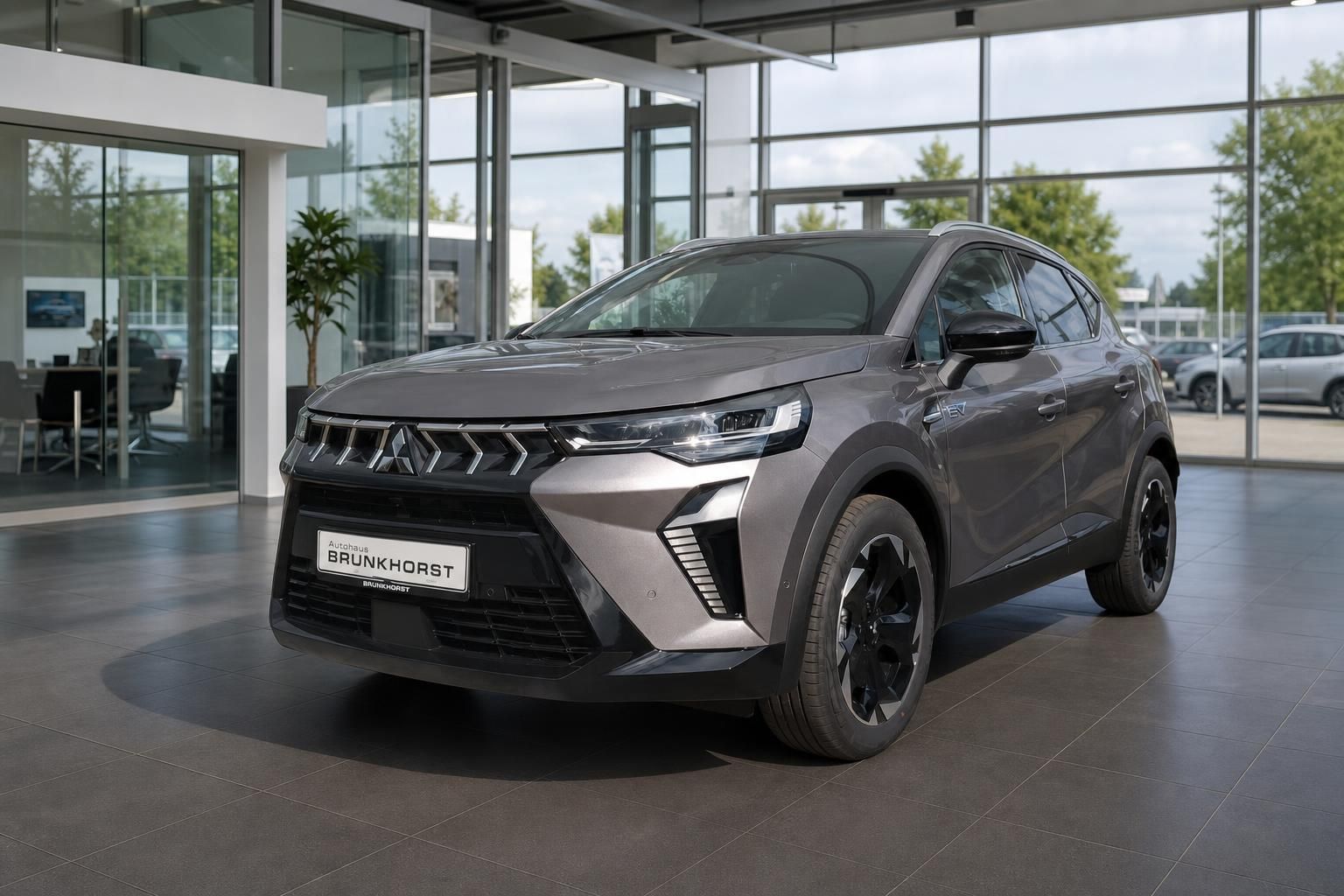Mitsubishi ASX HEV grauer Hybrid SUV Seitenansicht im Autohaus Brunkhorst