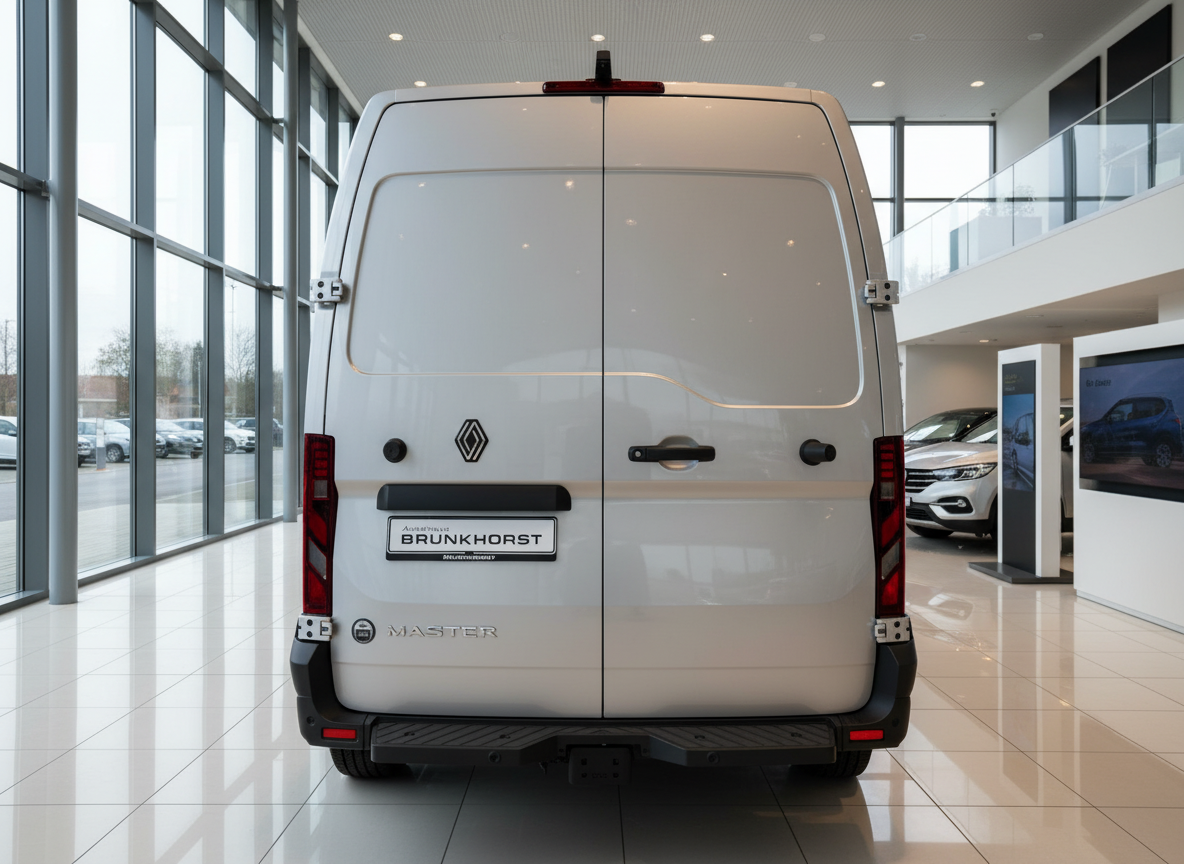 Renault Master Kastenwagen weiß Heckansicht im Autohaus Brunkhorst