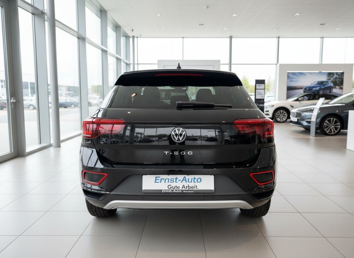 Volkswagen T-ROC in Schwarz Heckansicht im Autohaus Ernst-Auto Showroom