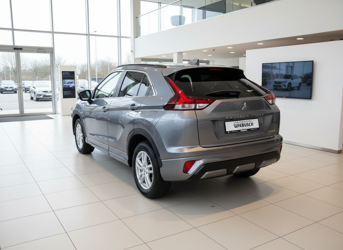 Mitsubishi Eclipse Cross Grau Metallic Heckansicht im Autohaus Wiebusch Showroom