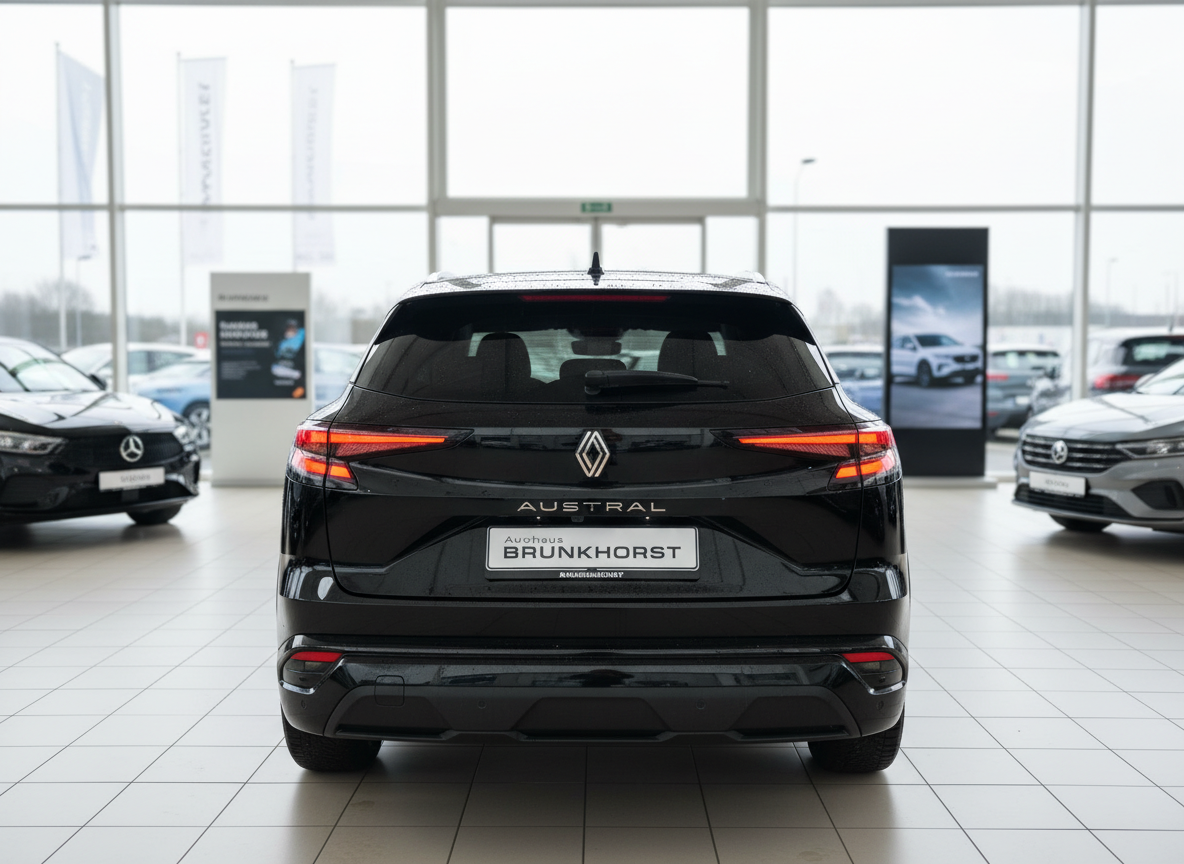Renault Austral SUV in Schwarz Heckansicht im Autohaus Brunkhorst Showroom