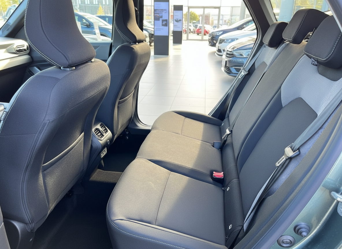 Fahrzeug Innenraum Rücksitzbank schwarz mit Sicherheitsgurten im Autohaus