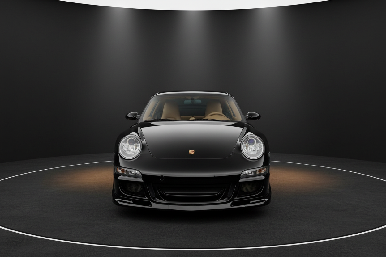 Schwarzer Porsche 911 997 Frontalansicht im Studio
