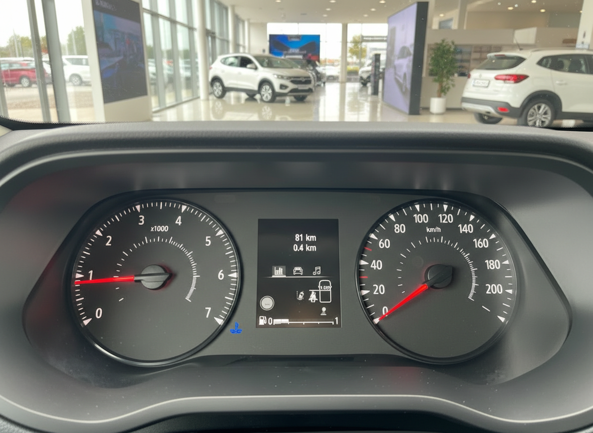 Tachometer und Drehzahlmesser Innenraum Cockpit mit Display im Autohaus