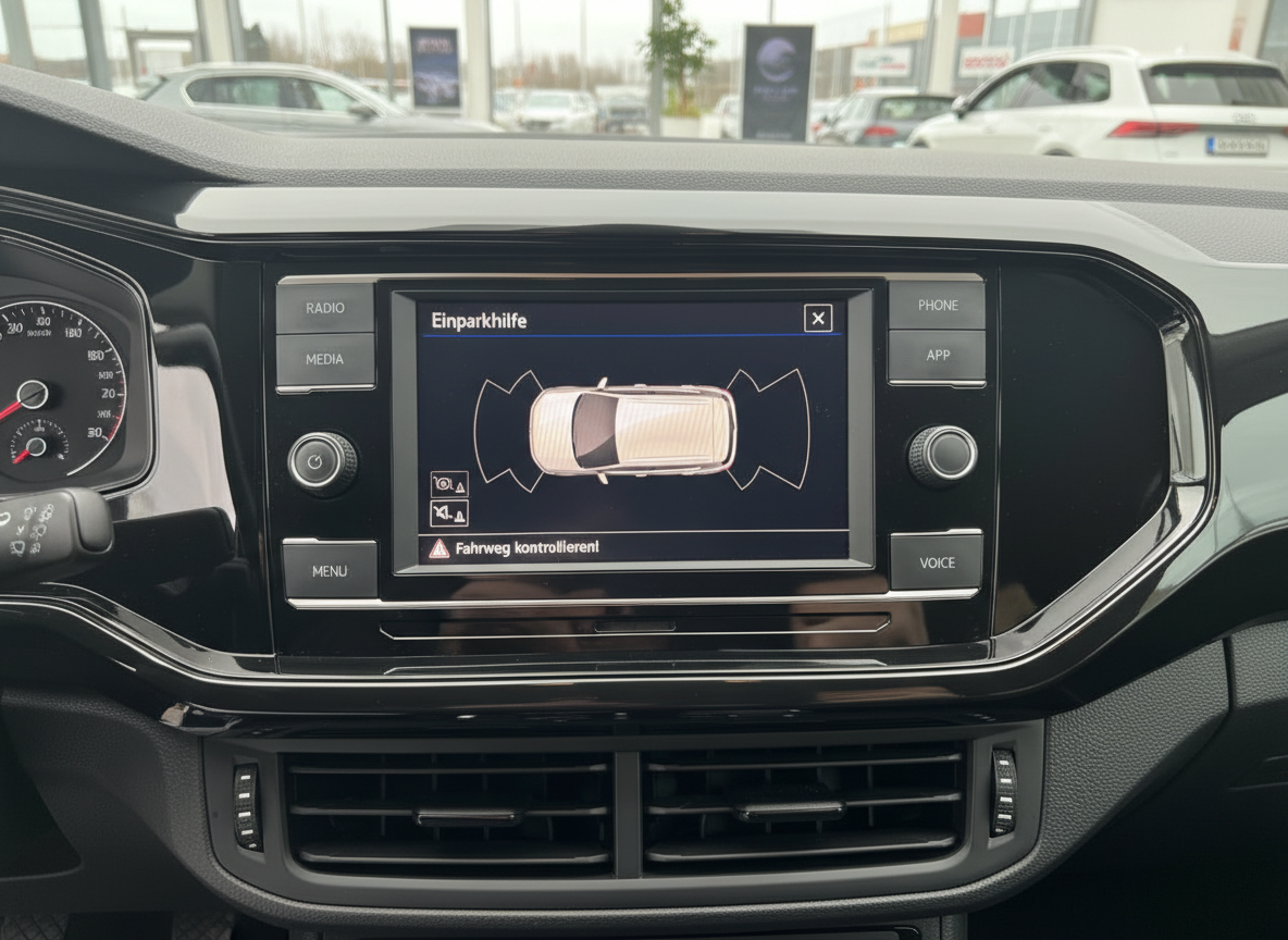 VW Volkswagen Einparkhilfe Display Innenraum Infotainment System mit Parksensor-Anzeige