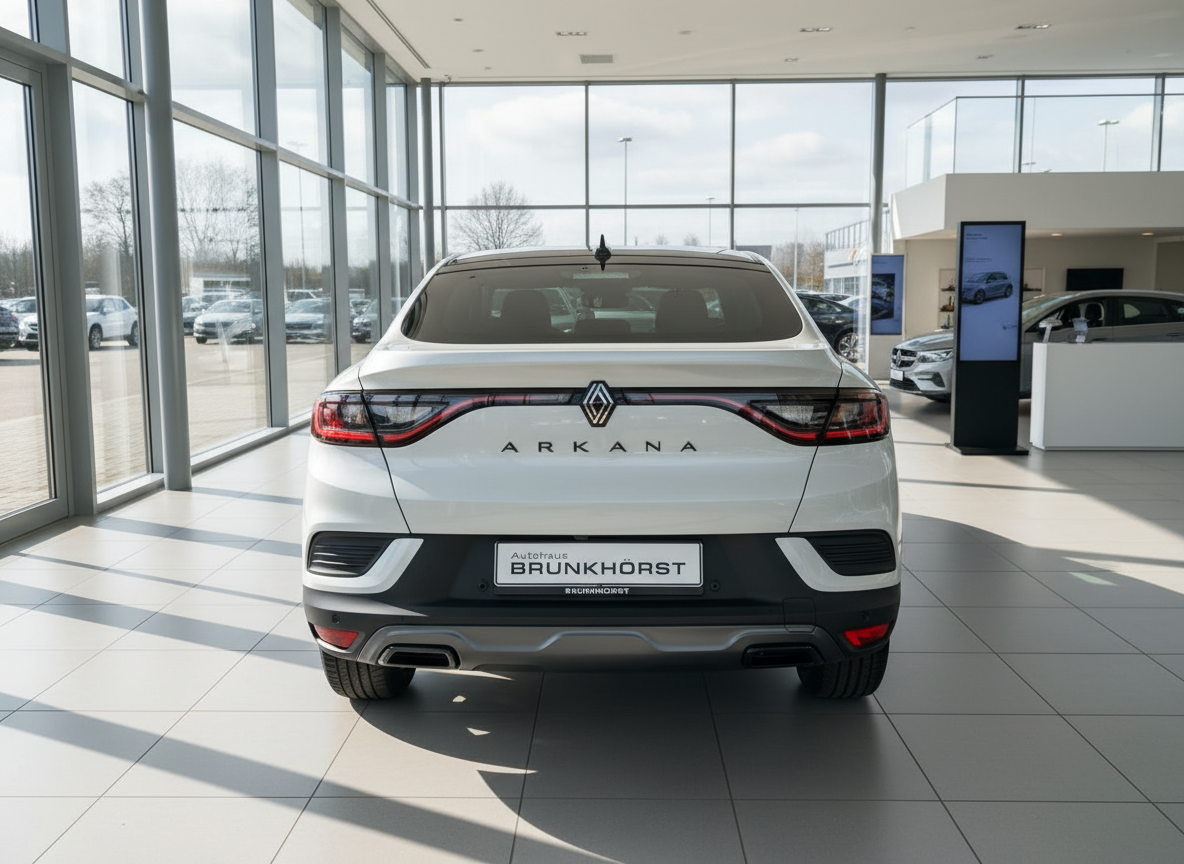 Renault Arkana in Weiß – Heckansicht im Autohaus Brunkhörst Showroom