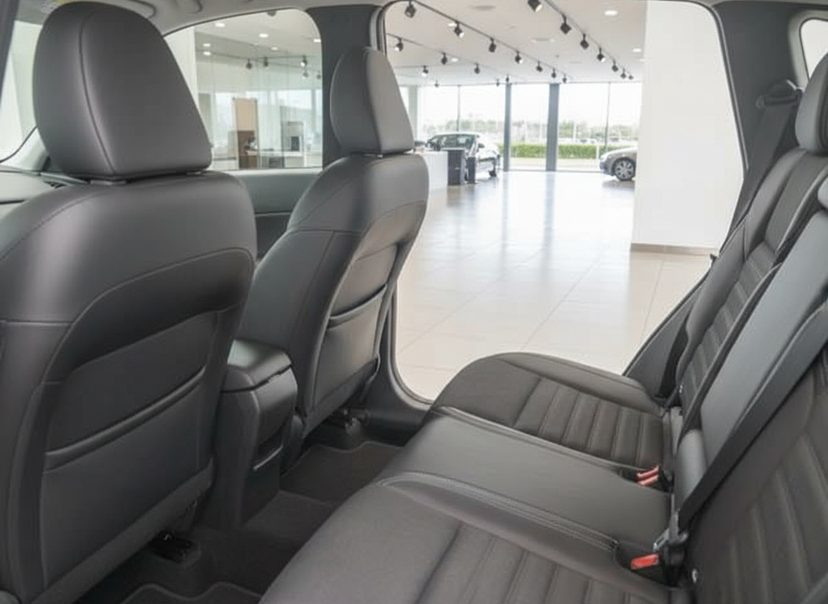 Fahrzeug Innenraum mit schwarzen Ledersitzen im Autohaus