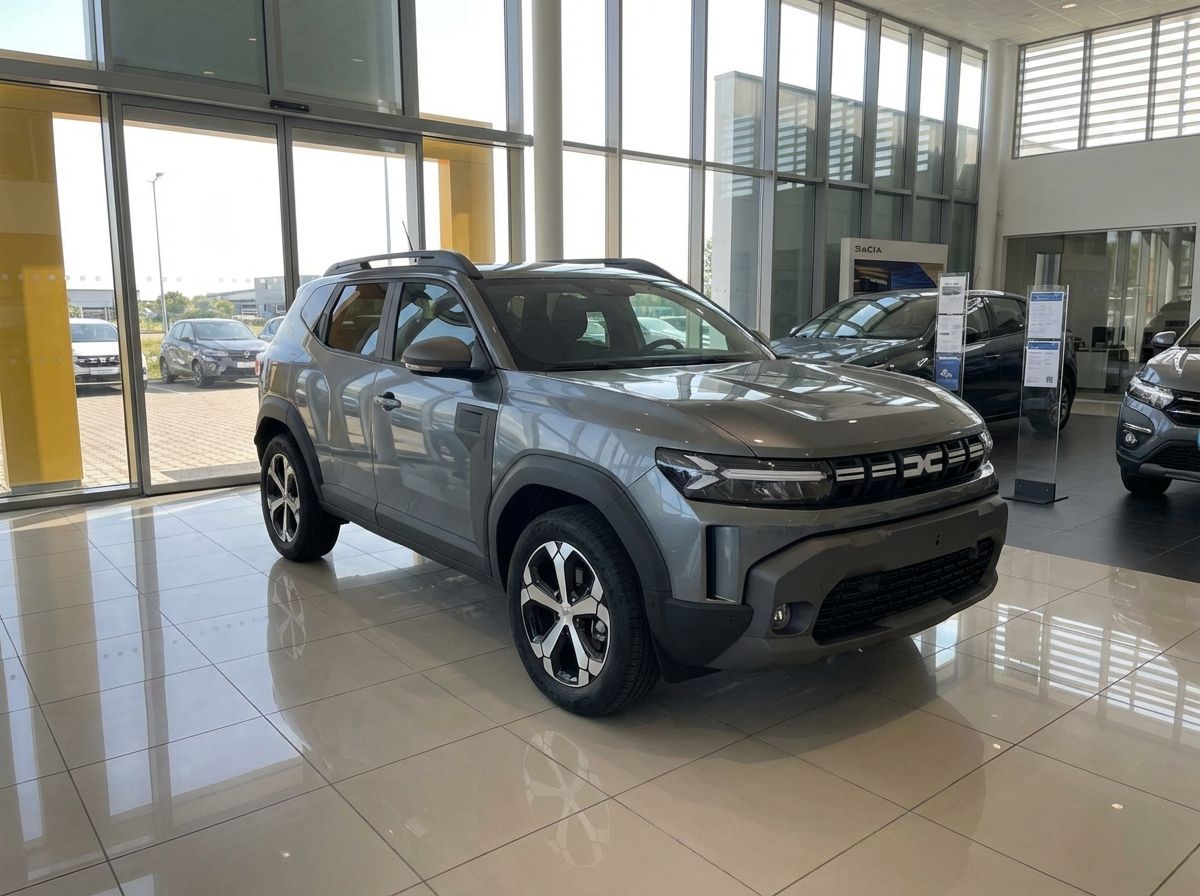 Dacia Duster SUV in Grau im Autohaus Showroom – Neufahrzeug 2024