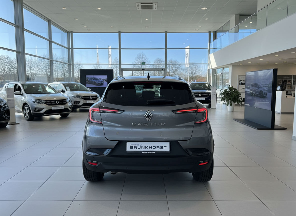 Renault Captur in Grau – Heckansicht im Autohaus Brunkhorst Showroom