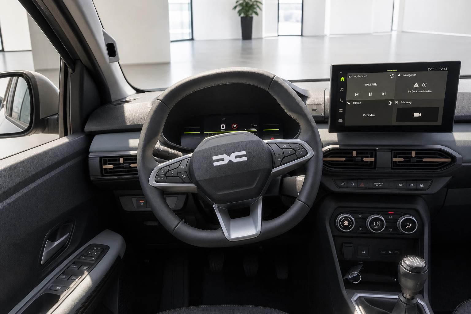 Dacia Cockpit mit Lenkrad, Digitaltacho und Touchscreen-Infotainment