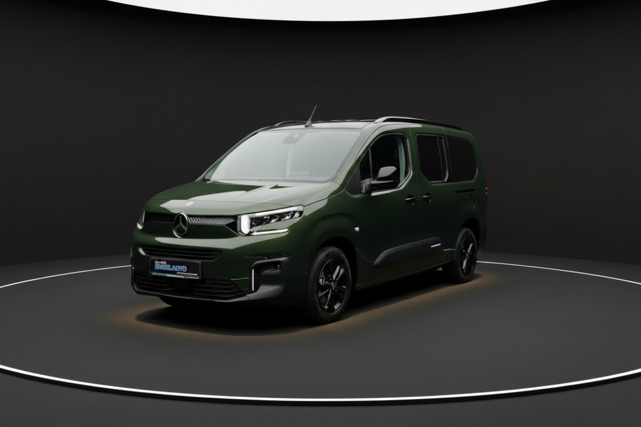 Citroën Berlingo Kombi in Dunkelgrün – Seitenansicht auf schwarzem Hintergrund