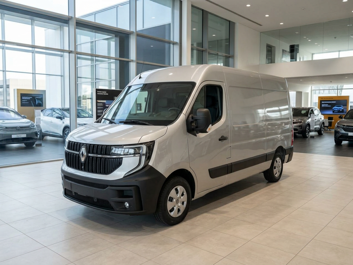 Renault Master Kastenwagen L3H2 in Silber/Weiß im Autohaus-Showroom