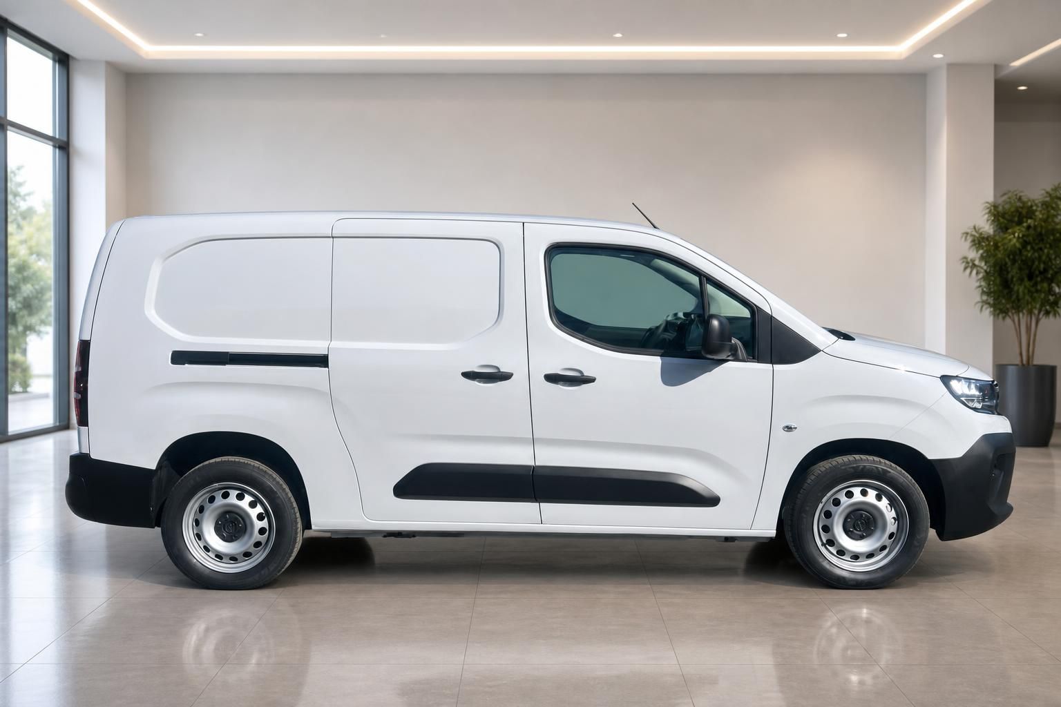Opel Combo weißer Transporter Seitenansicht im Showroom