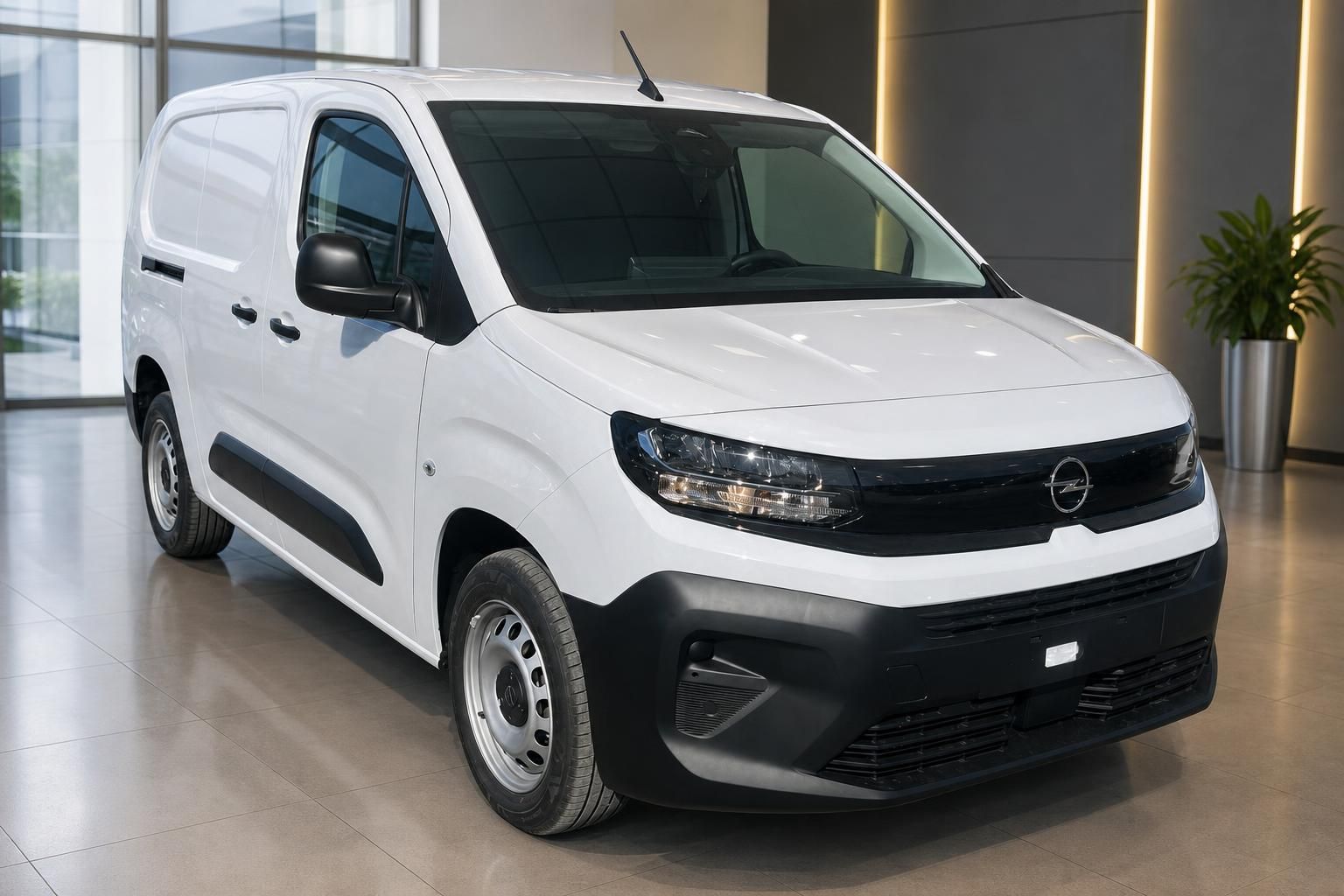 Opel Combo Kastenwagen weiß Seitenansicht vorne im Showroom