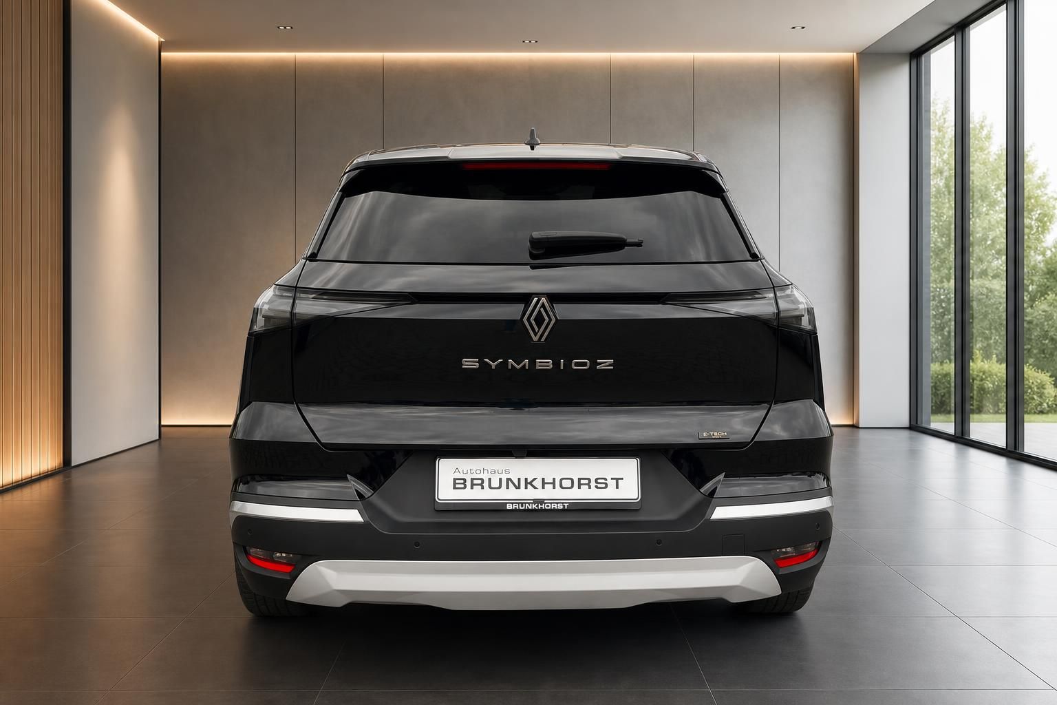 Renault Symbioz E-Tech schwarz Heckansicht mit LED-Rückleuchten