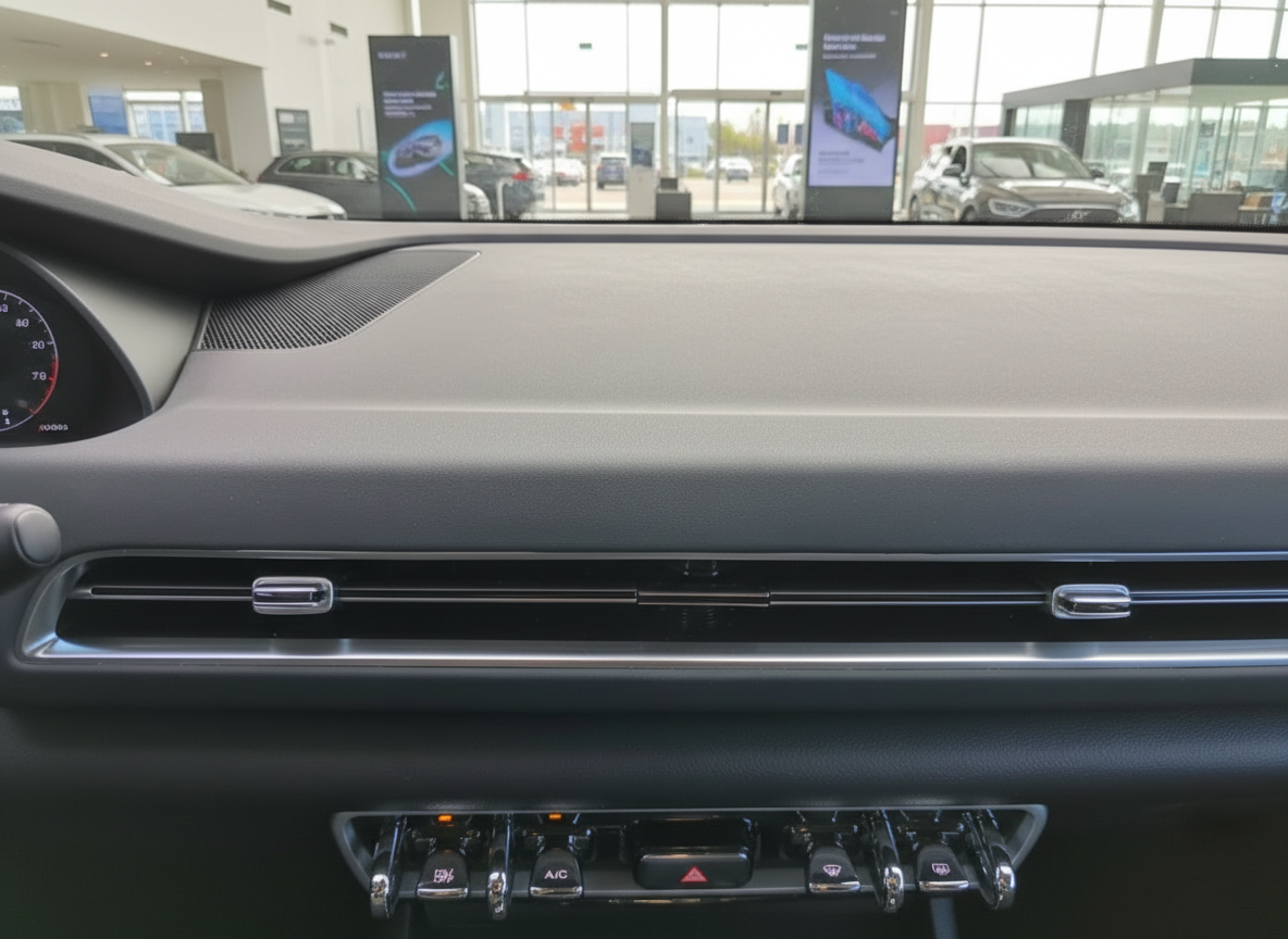 Fahrzeug-Innenraum Cockpit Armaturenbrett mit Klimabedienung im Autohaus