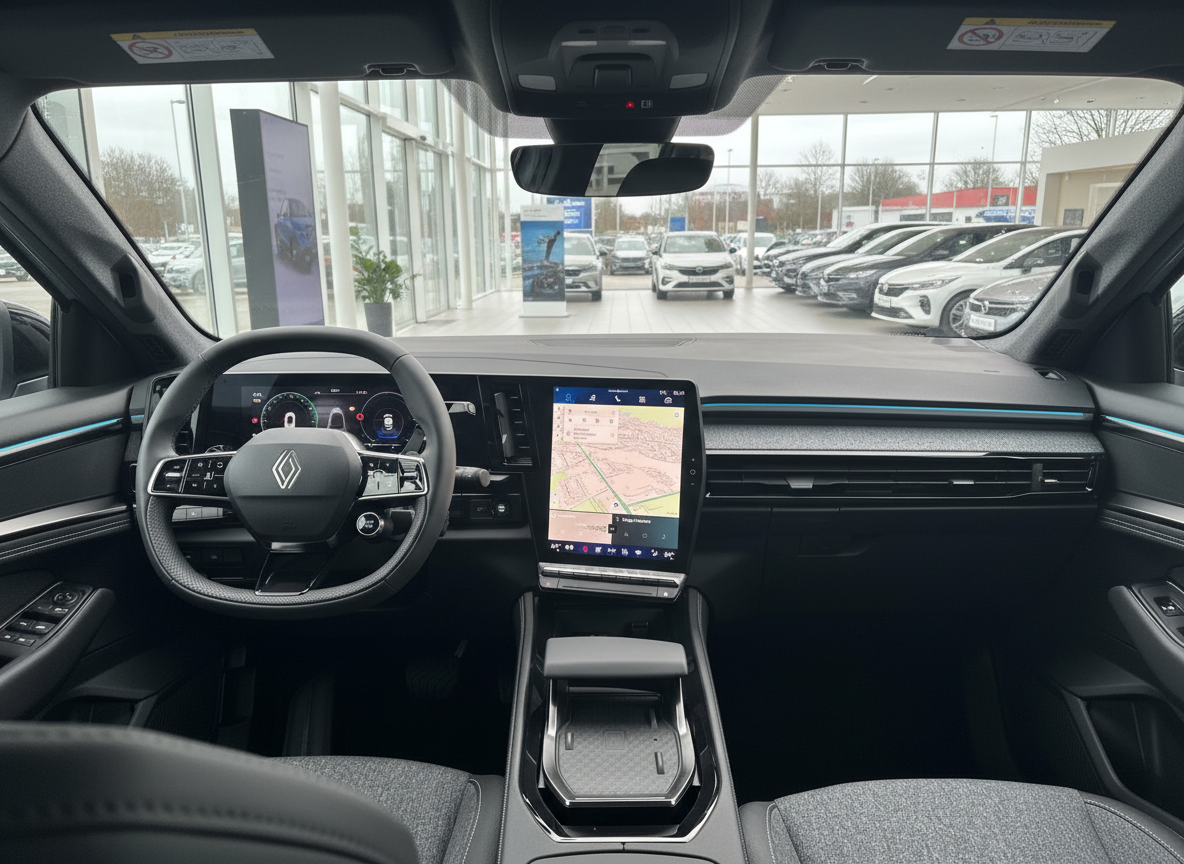 Renault Innenraum mit digitalem Cockpit und großem Touchscreen-Navigationssystem