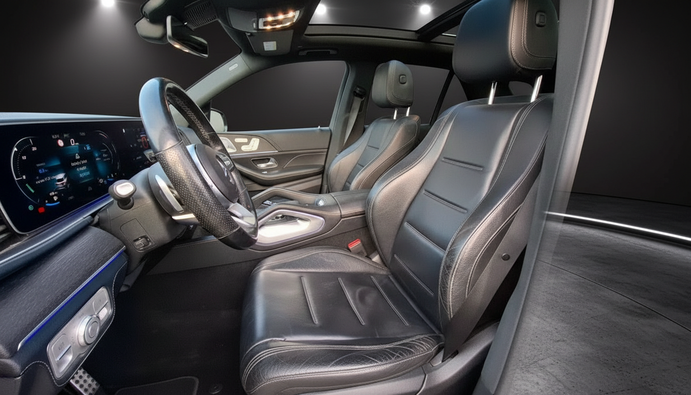 Mercedes-Benz GLE Innenraum mit schwarzem Leder, Widescreen-Cockpit und AMG-Lenkrad