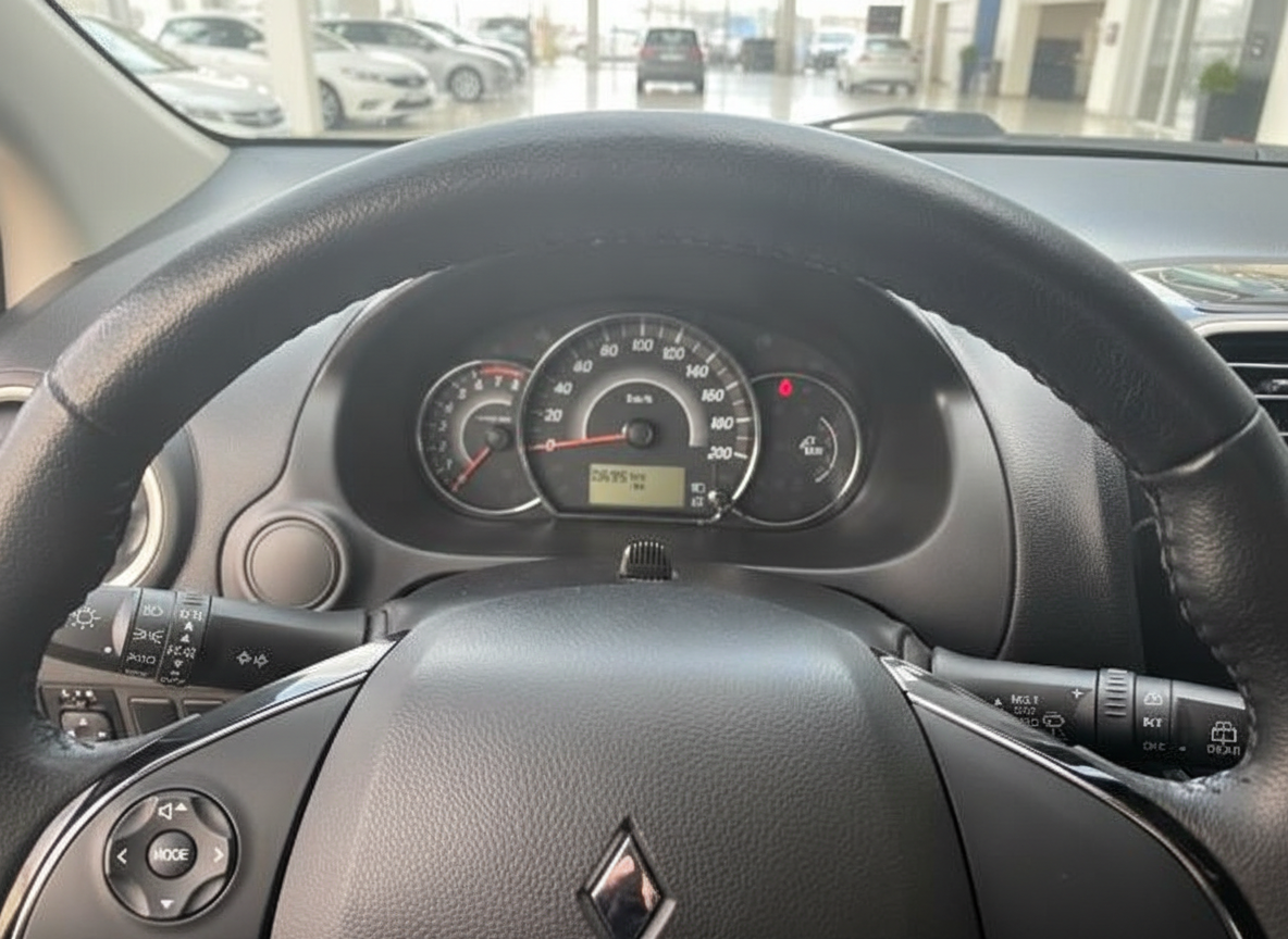 Renault Innenraum Cockpit mit Lenkrad, Tachometer und Instrumententafel in modernem Fahrzeug