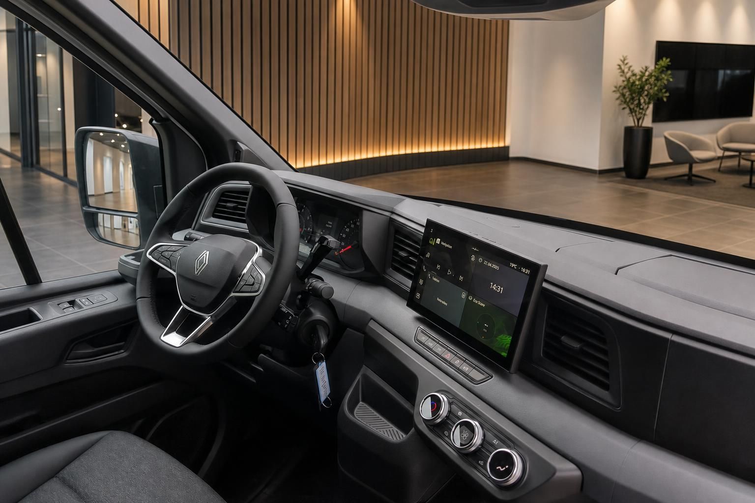 Renault Transporter Cockpit mit Lenkrad und Touchscreen-Display