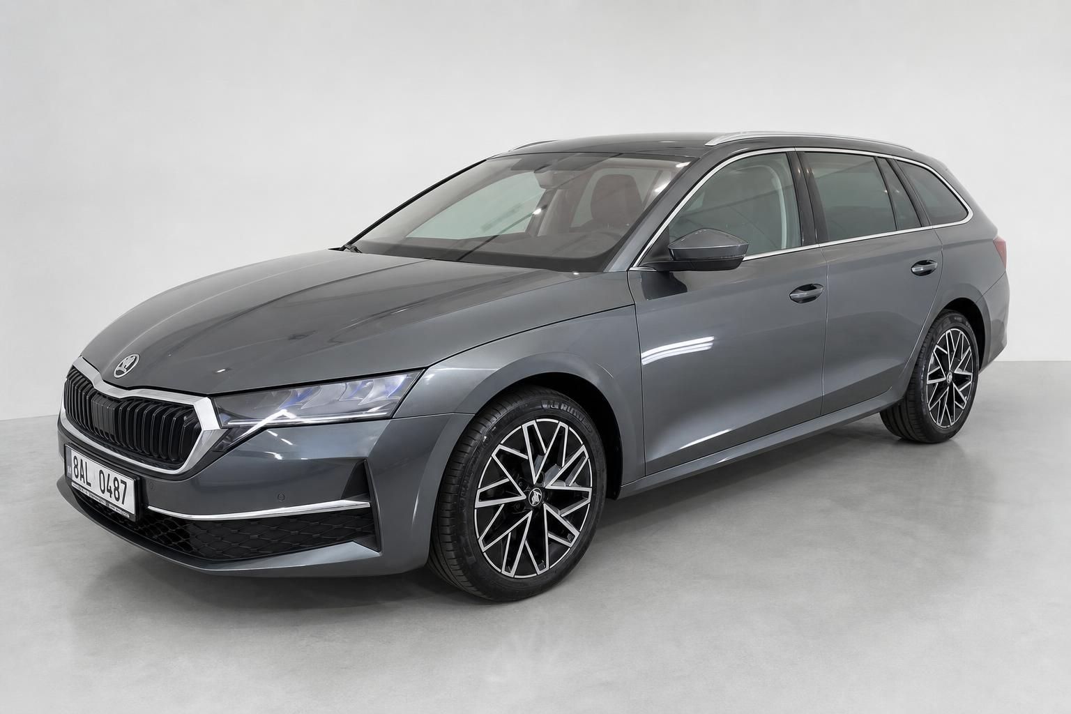 Skoda Octavia Combi in Grau, Frontansicht mit Kennzeichen