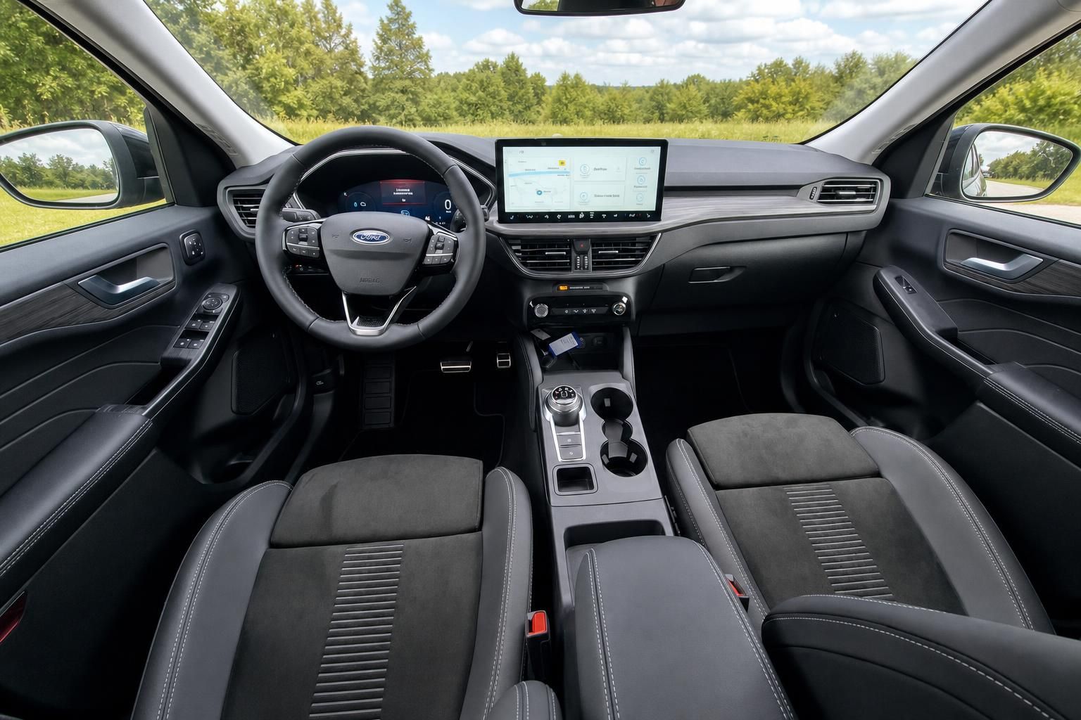 Ford Fahrzeug Innenraum mit modernem Cockpit, Touchscreen Display und eleganter Ausstattung