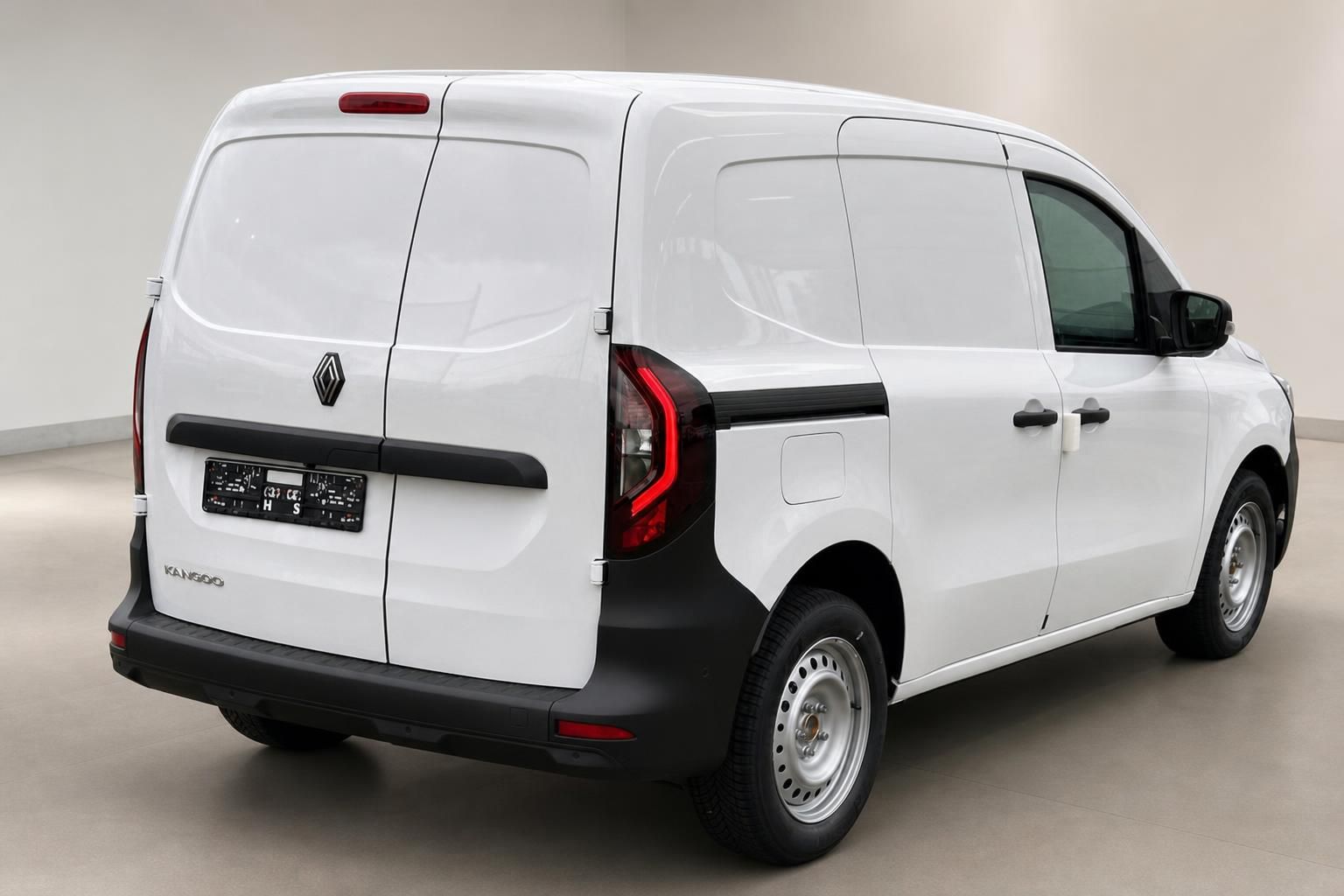 Renault Kangoo Maxi Kastenwagen weiss schraege Heckansicht links mit Schiebetuer