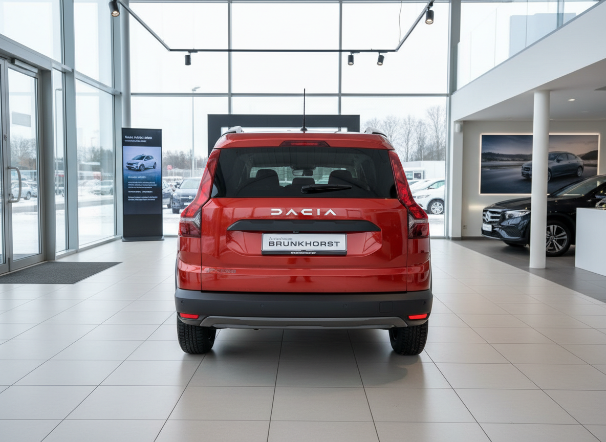 Roter Dacia Jogger Heckansicht im Autohaus Brunkhorst Showroom