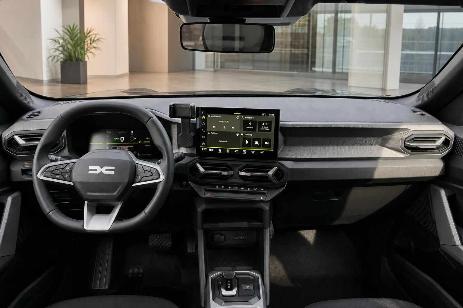 Dacia Cockpit Innenansicht mit digitalem Display und Multimedia-System Armaturenbrett