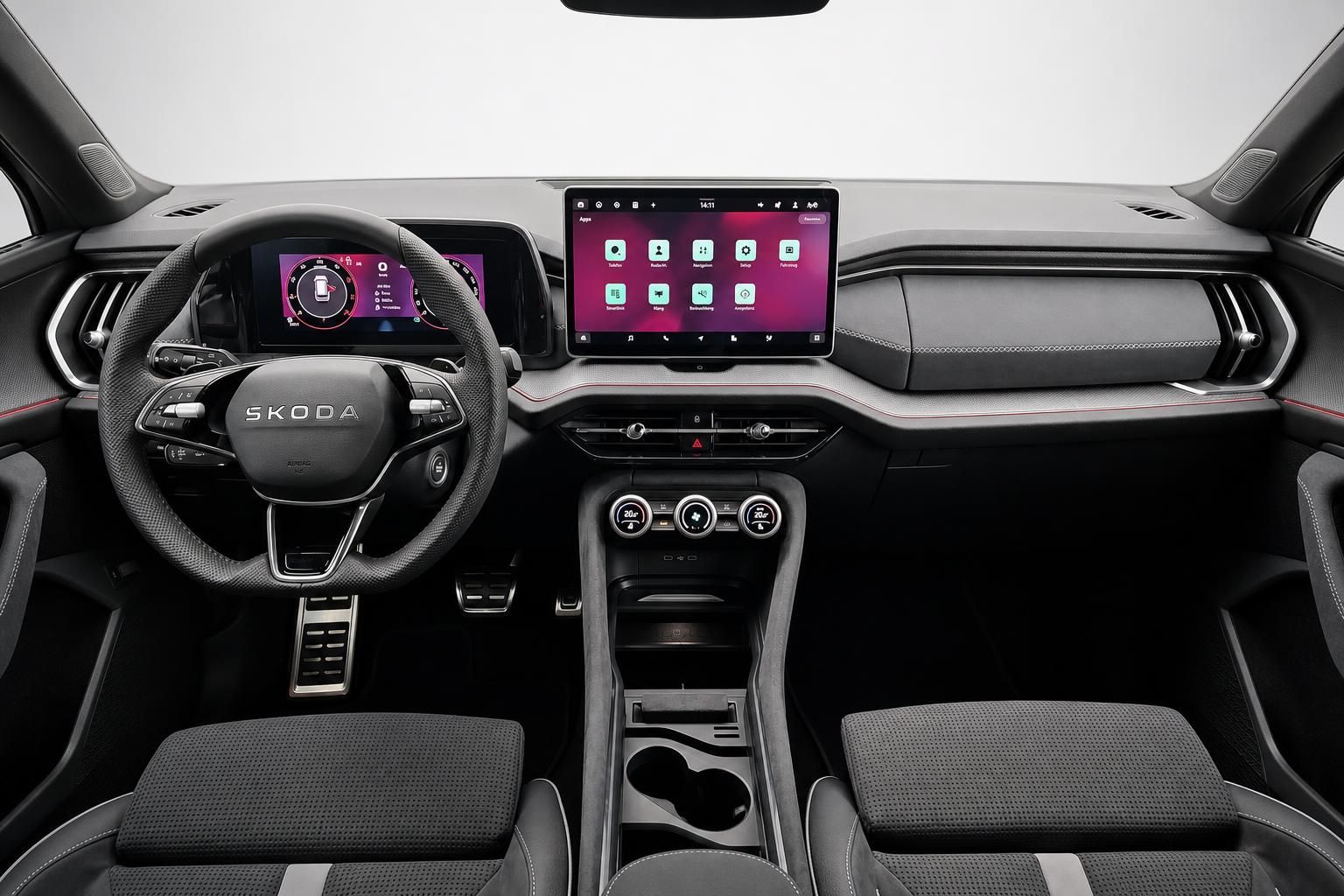Skoda Cockpit mit Lenkrad und Digitaldisplay im Überblick