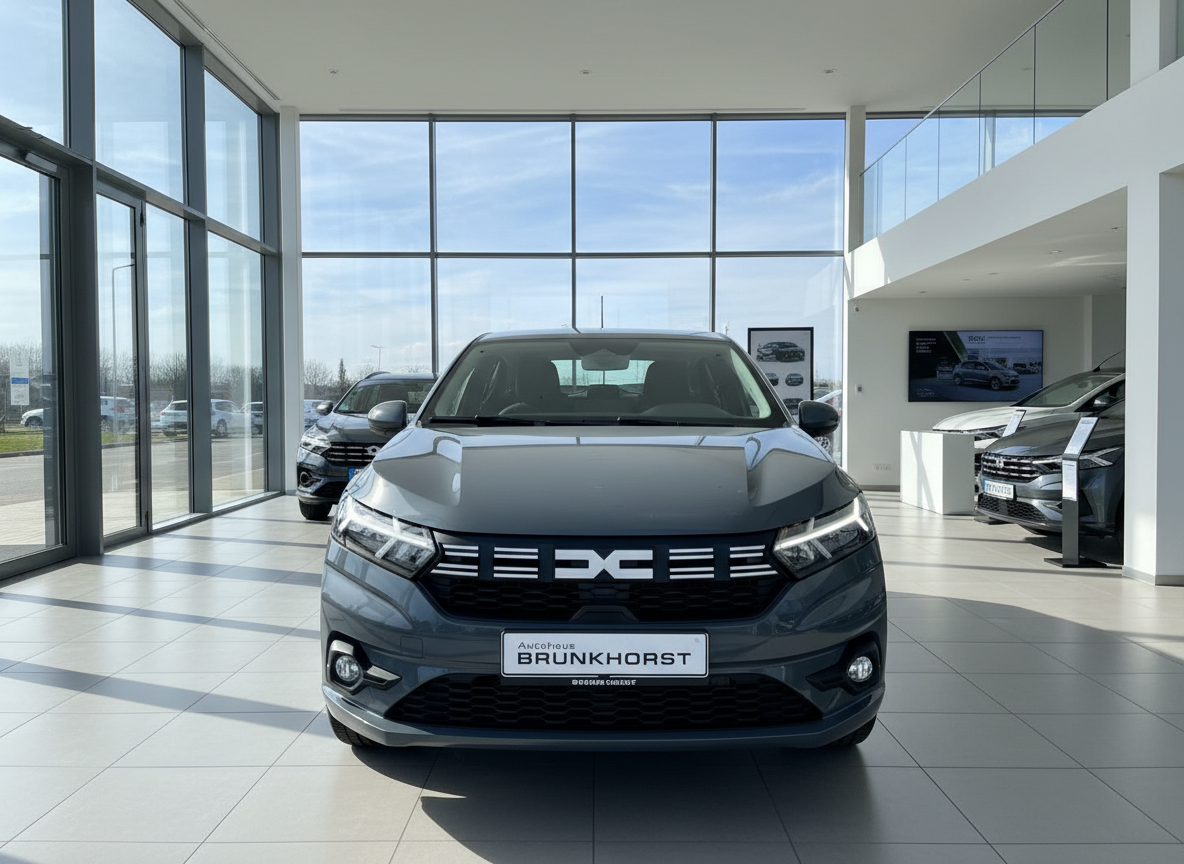 Dacia Sandero Frontansicht in Grau im Autohaus Brunkhorst Showroom