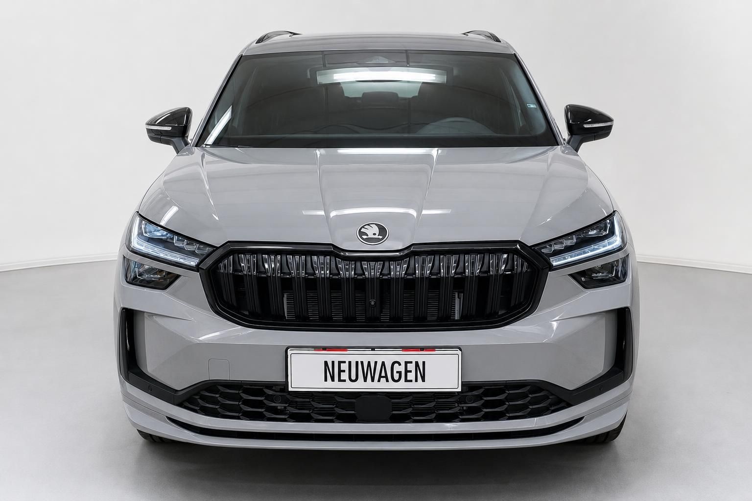 Skoda Kodiaq in Grau, Frontansicht mit LED-Scheinwerfern