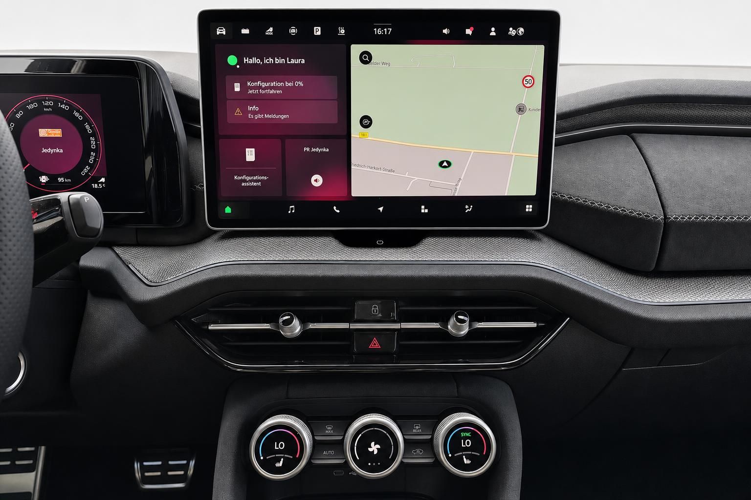 Skoda Infotainment-Display mit Navigation und Klimabedienung im Detail