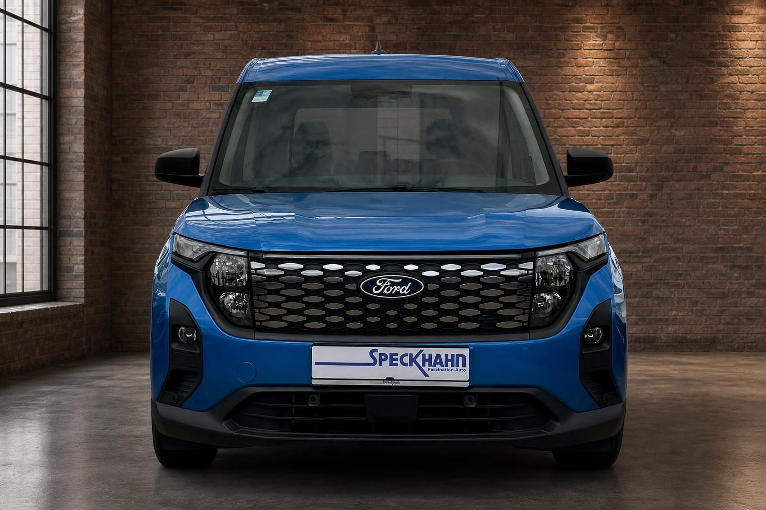Ford blau Frontansicht mit Kühlergrill und Kennzeichenhalter Speckhahn