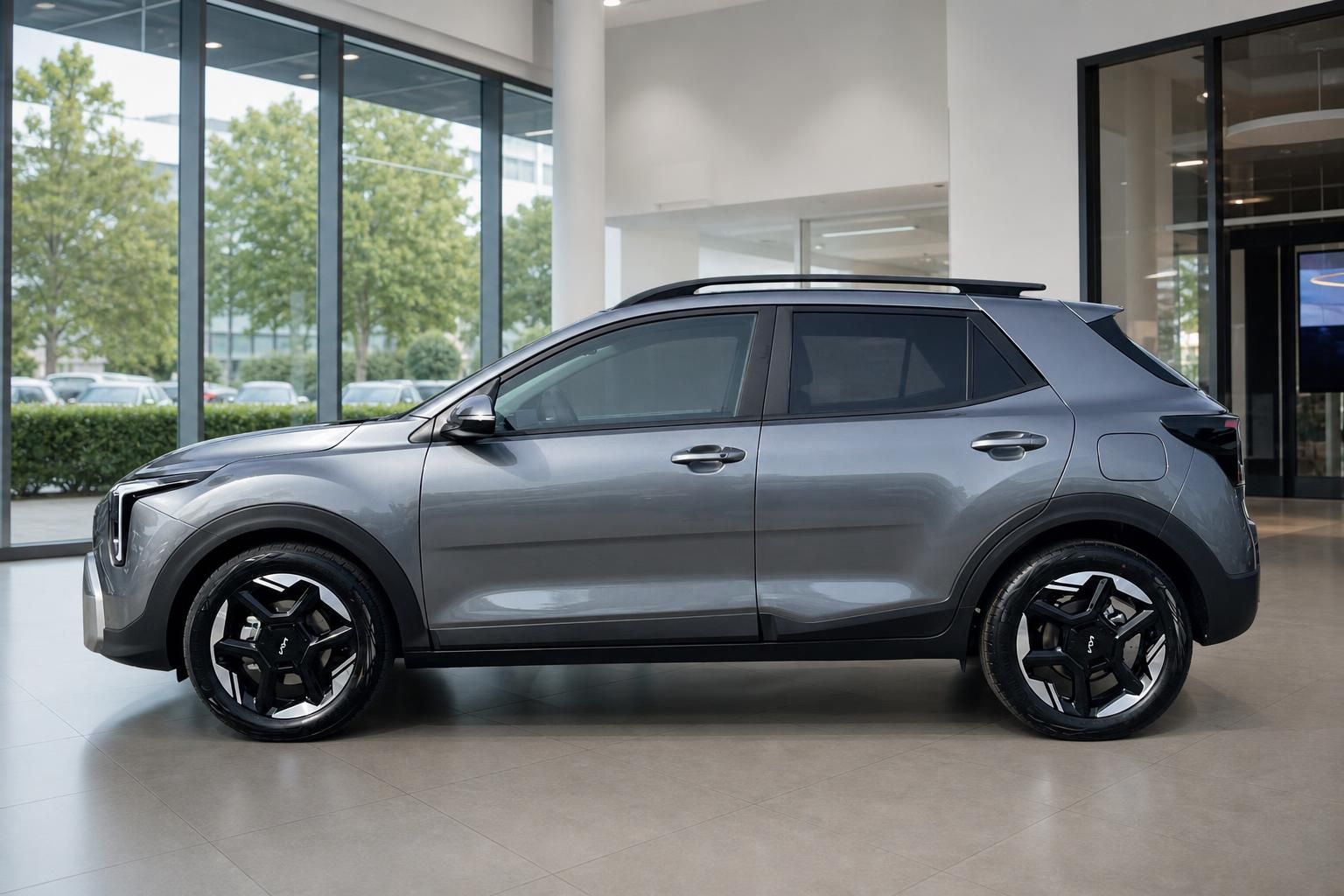 Kia Stonic Seitenansicht in Grau, moderne SUV-Silhouette