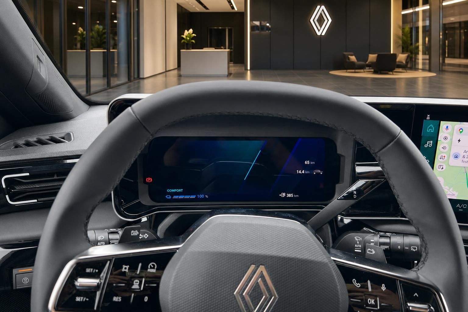 Renault Cockpit mit digitalem Lenkrad-Display und Infotainment