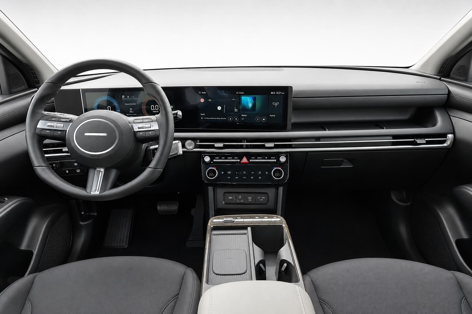 Hyundai Cockpit mit digitalem Tacho, Touchscreen und Lenkrad im Detail