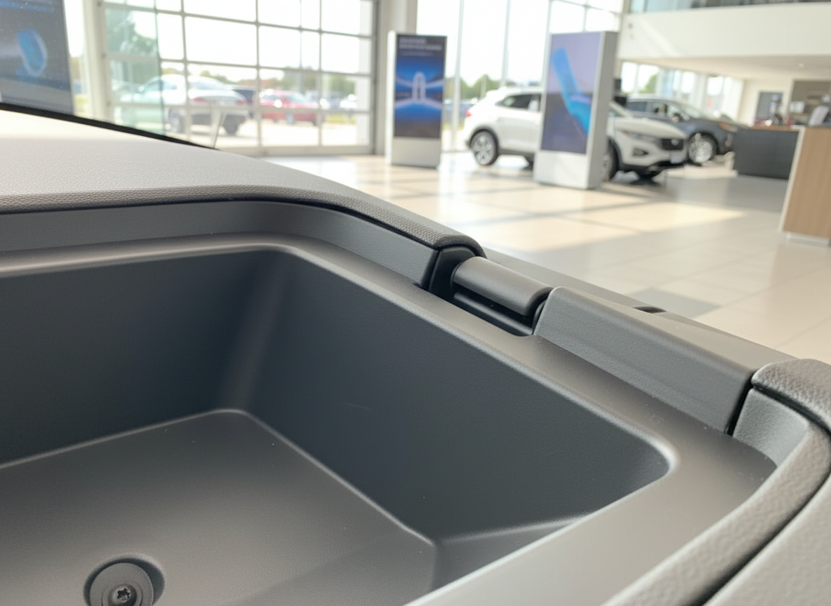 Fahrzeug Frunk/Kofferraum geöffnet im Autohaus-Showroom – Detailaufnahme Innenraum