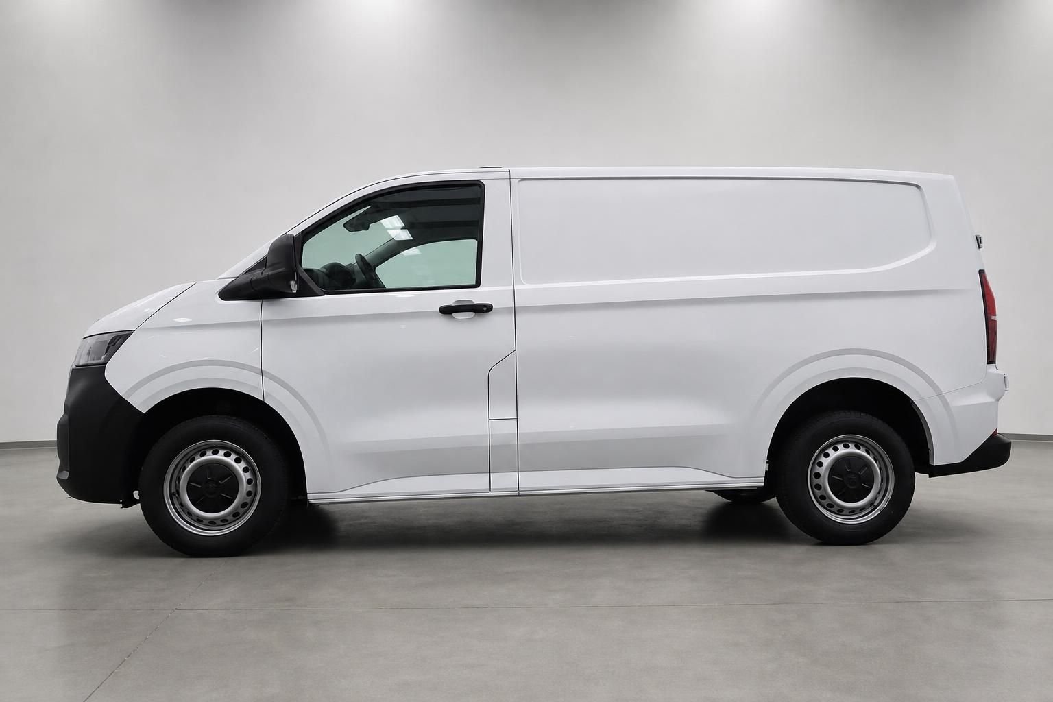 VW Transporter Kastenwagen weiß in seitlicher Profilansicht