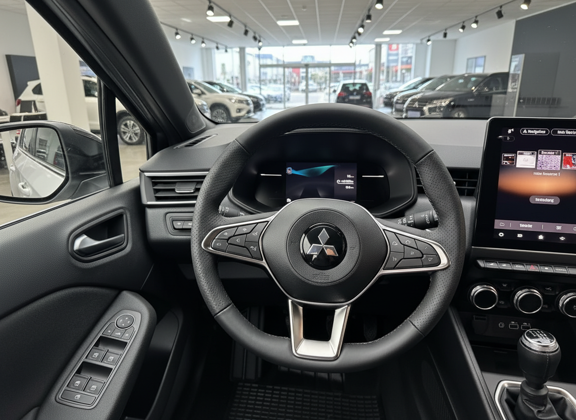 Mitsubishi Colt Innenraum – Lenkrad, Cockpit und Infotainment-Display im Autohaus