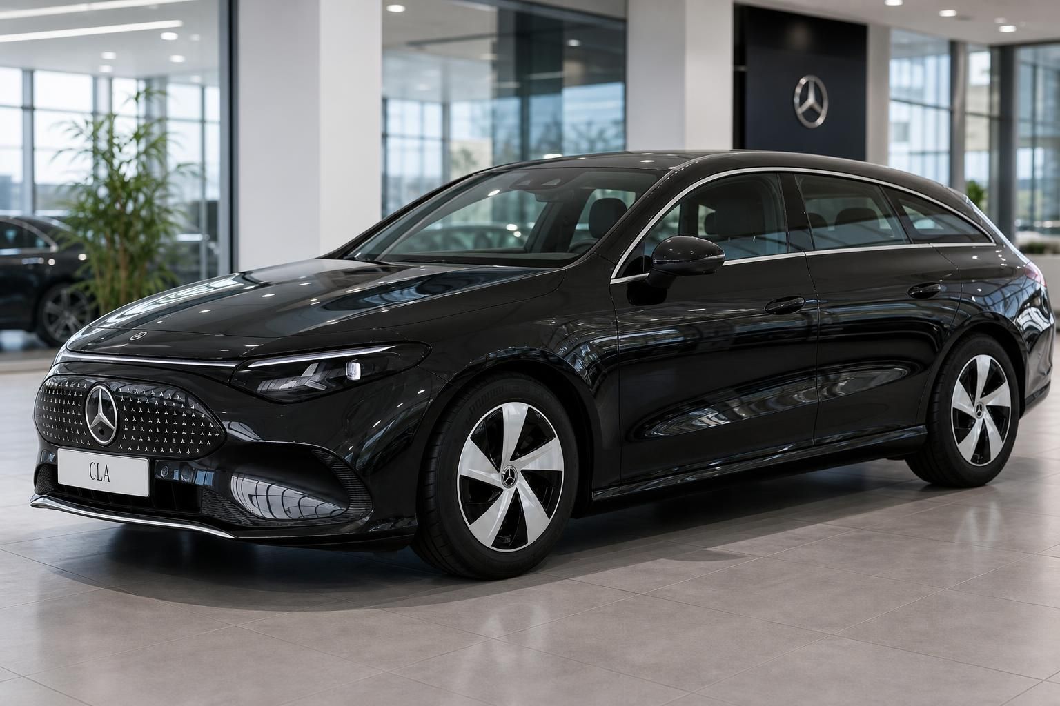 Mercedes-Benz CLA Shooting Brake in Schwarz, Frontansicht seitlich