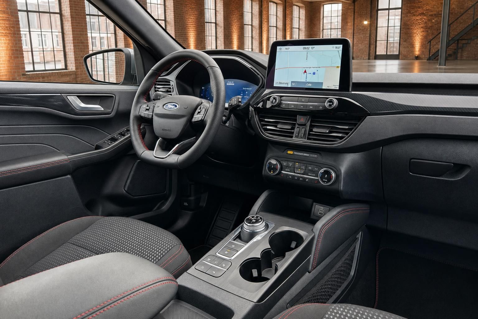 Ford Cockpit mit Touchscreen Navigation und schwarzem Interieur