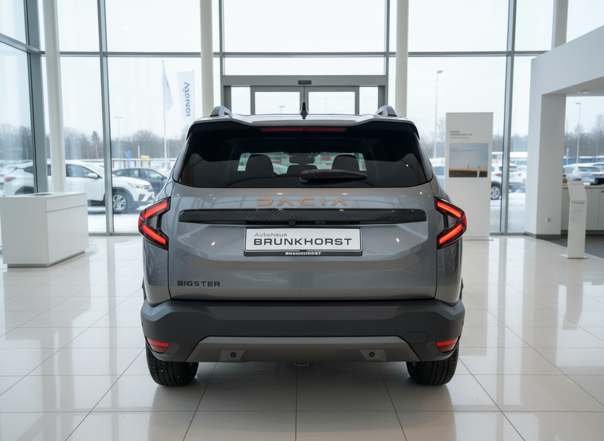 Dacia Bigster SUV Heckansicht in Grau im Autohaus Brunkhorst Showroom