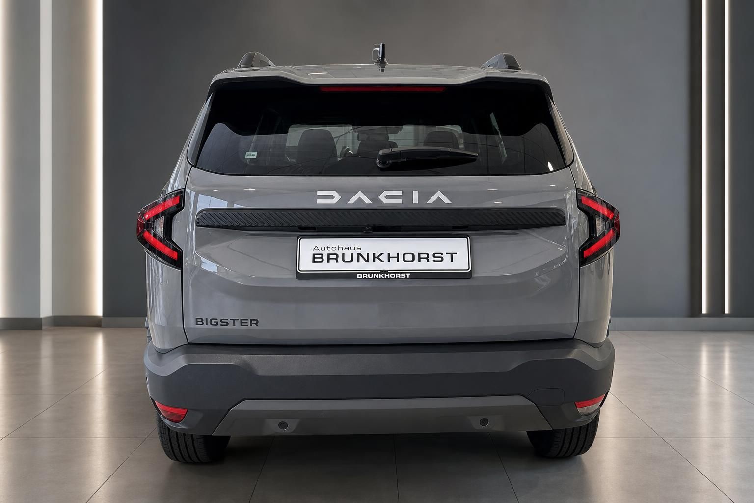 Dacia Bigster SUV in Grau, Heckansicht mit LED-Rückleuchten